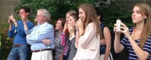 Rev Lou Hays of St Paul's and John Green fans during filming