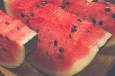 Three slices of watermelon.