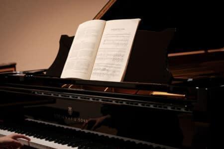 Sheet music on piano.