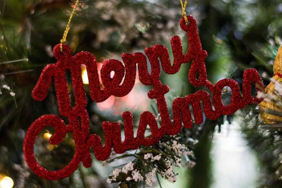 Ornament spelling "Merry Christmas."