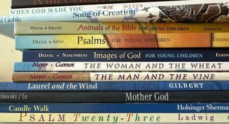 Stack of children's picture books showing titles on the book spines