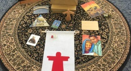 Godly Play story materials on circular rug