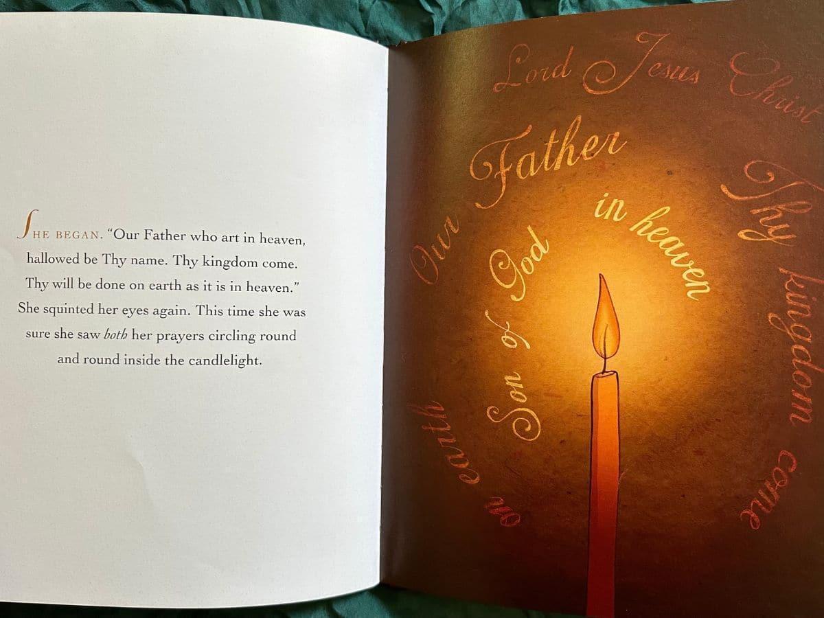 Open pages of the book "In the Candle's Glow"