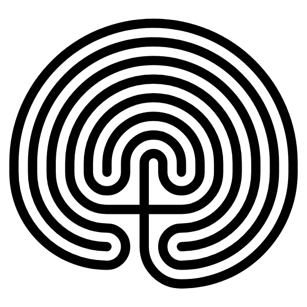 Illustration of Cretan labyrinth with black outlines on white background