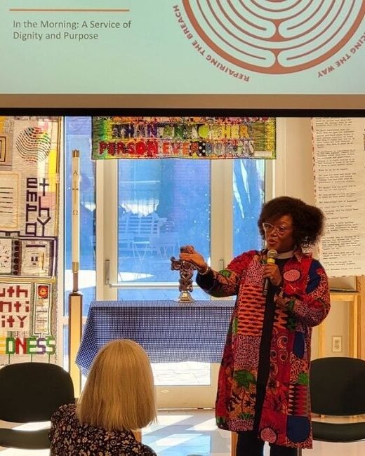 The Rev. Valerie Mayo speaking at a regional Sacred Ground gathering in Durham, NC in November 2024